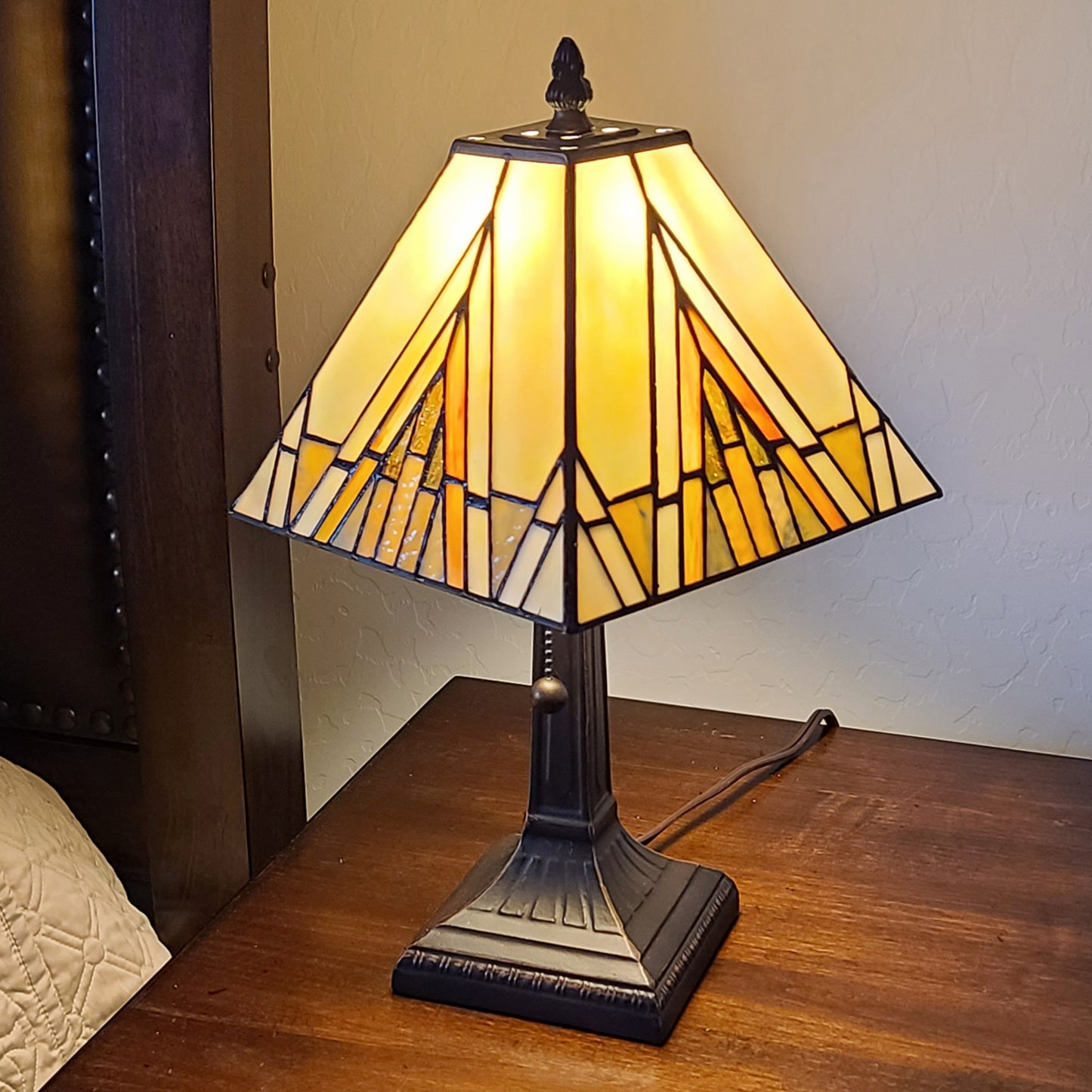 15" Dark Brown Metal Candlestick Table Lamp With Beige Shade