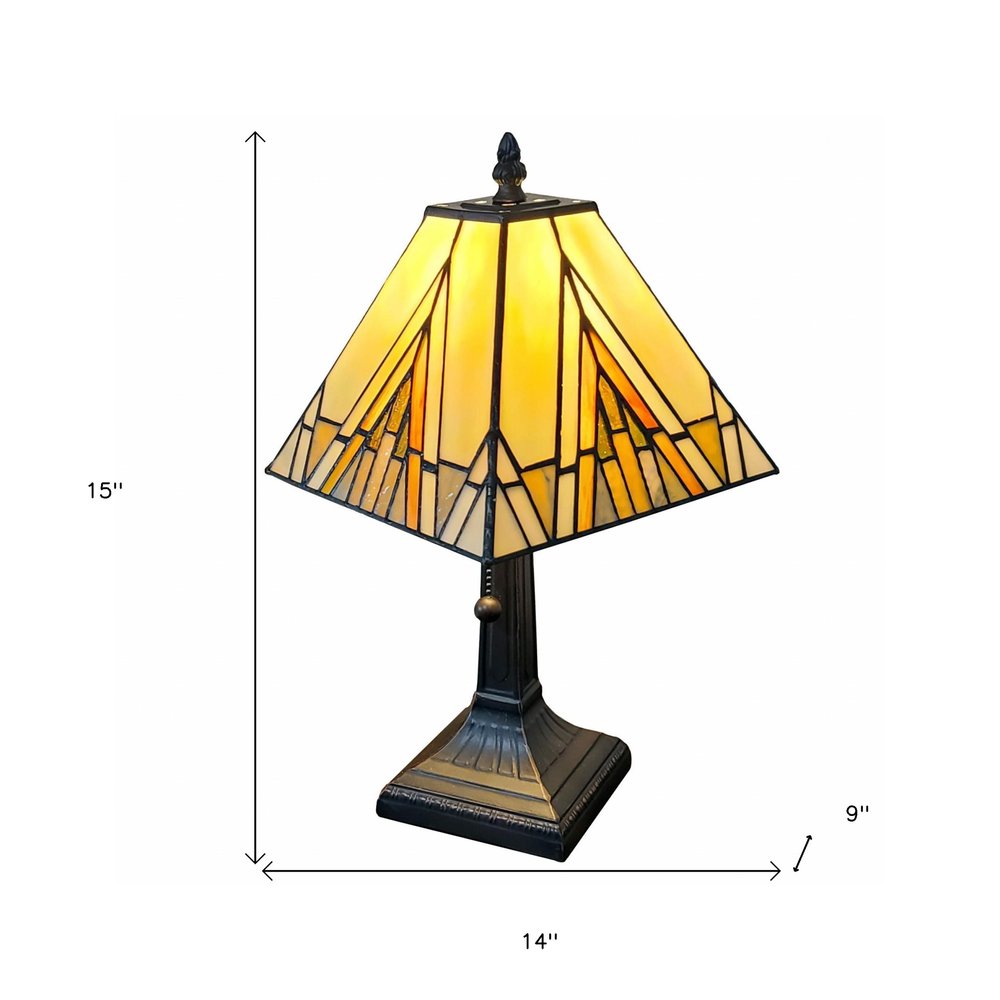 15" Dark Brown Metal Candlestick Table Lamp With Beige Shade — view 7