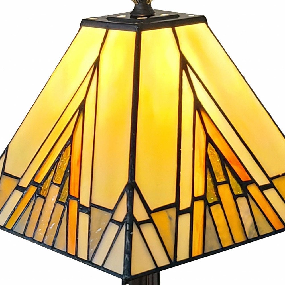 15" Dark Brown Metal Candlestick Table Lamp With Beige Shade — view 8