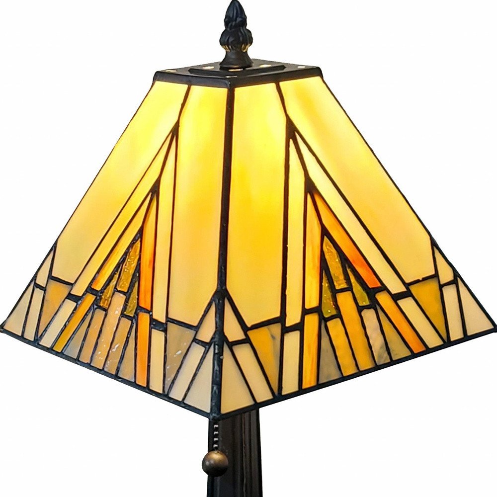 15" Dark Brown Metal Candlestick Table Lamp With Beige Shade — view 9