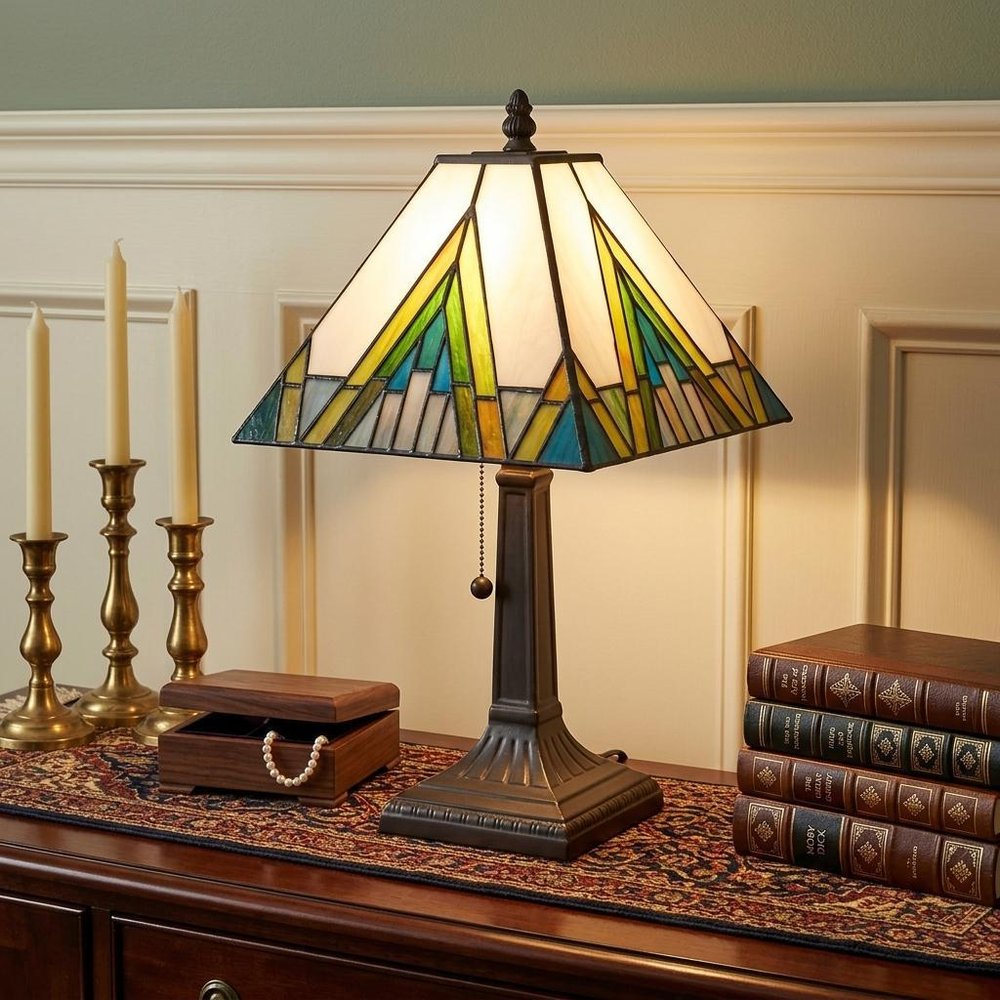 15" Dark Brown Metal Candlestick Table Lamp With Beige Shade — view 9