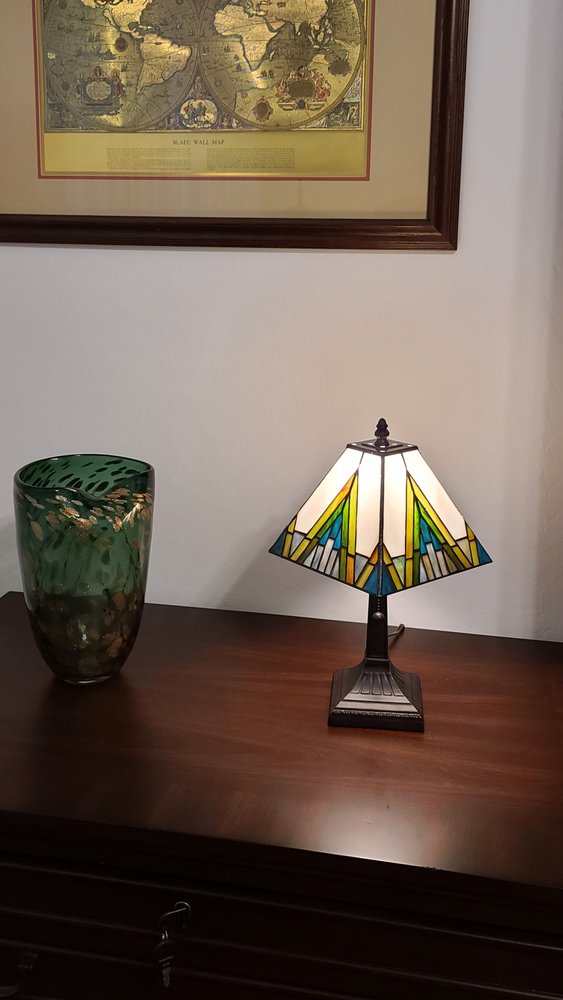 15" Dark Brown Metal Candlestick Table Lamp With Beige Shade — view 2