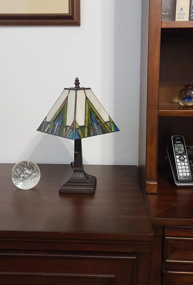 15" Dark Brown Metal Candlestick Table Lamp With Beige Shade — view 3