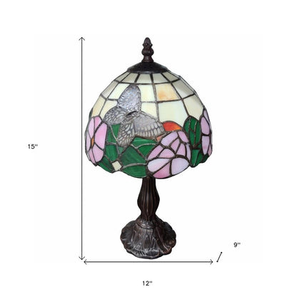 15" Dark Brown Metal Candlestick Table Lamp With Beige Shade HomeRoots