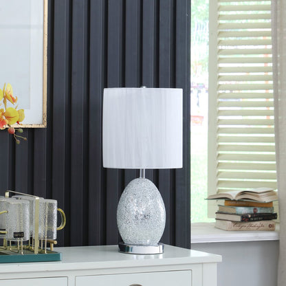 20" White Luster Mirrored Glass Table Lamp With Night Light HomeRoots