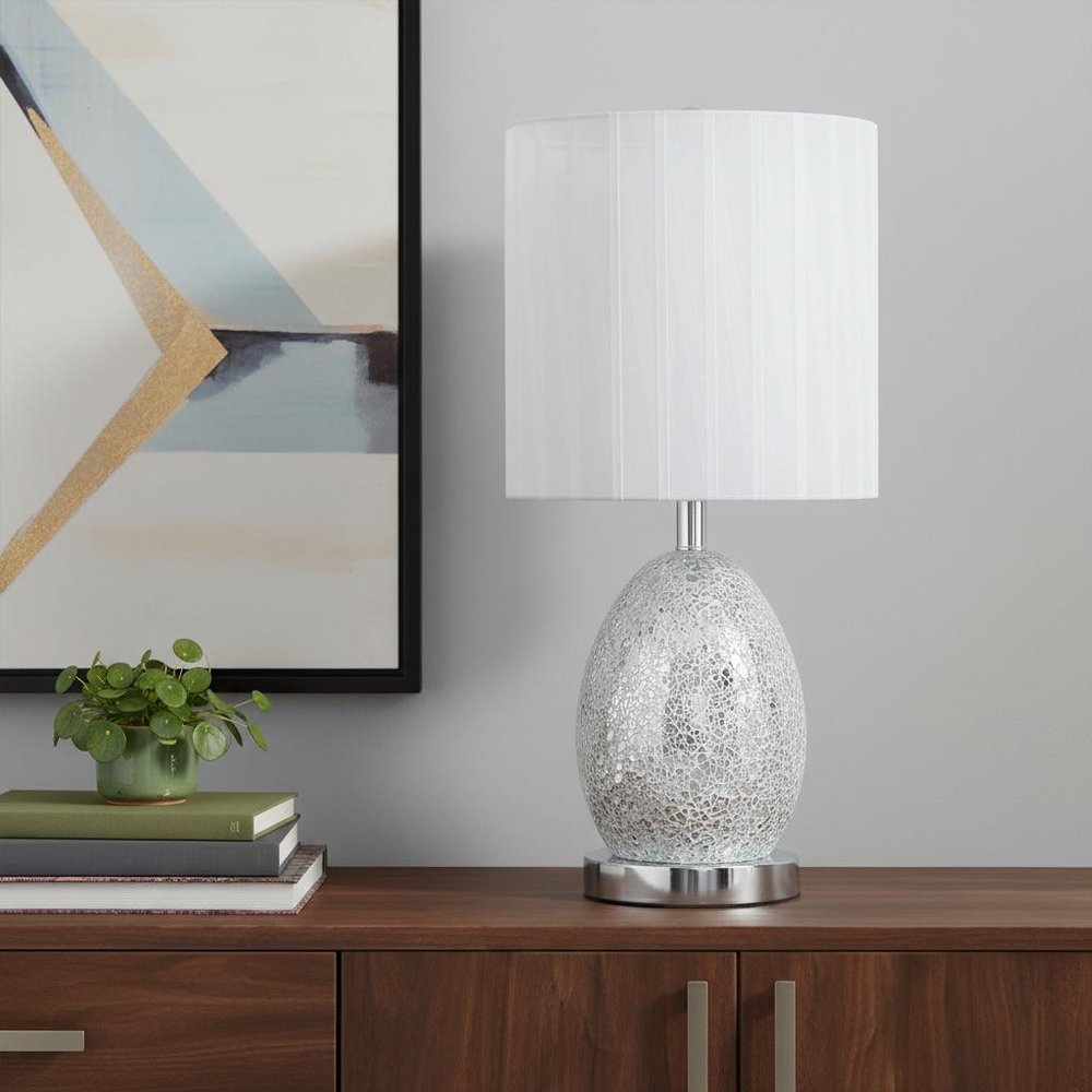20" White Luster Mirrored Glass Table Lamp With Night Light HomeRoots