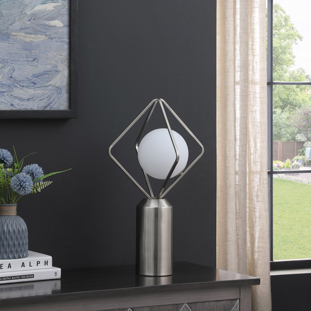 20" Silver Geometric Pedestal Contemporary Table or Desk  Lamp HomeRoots
