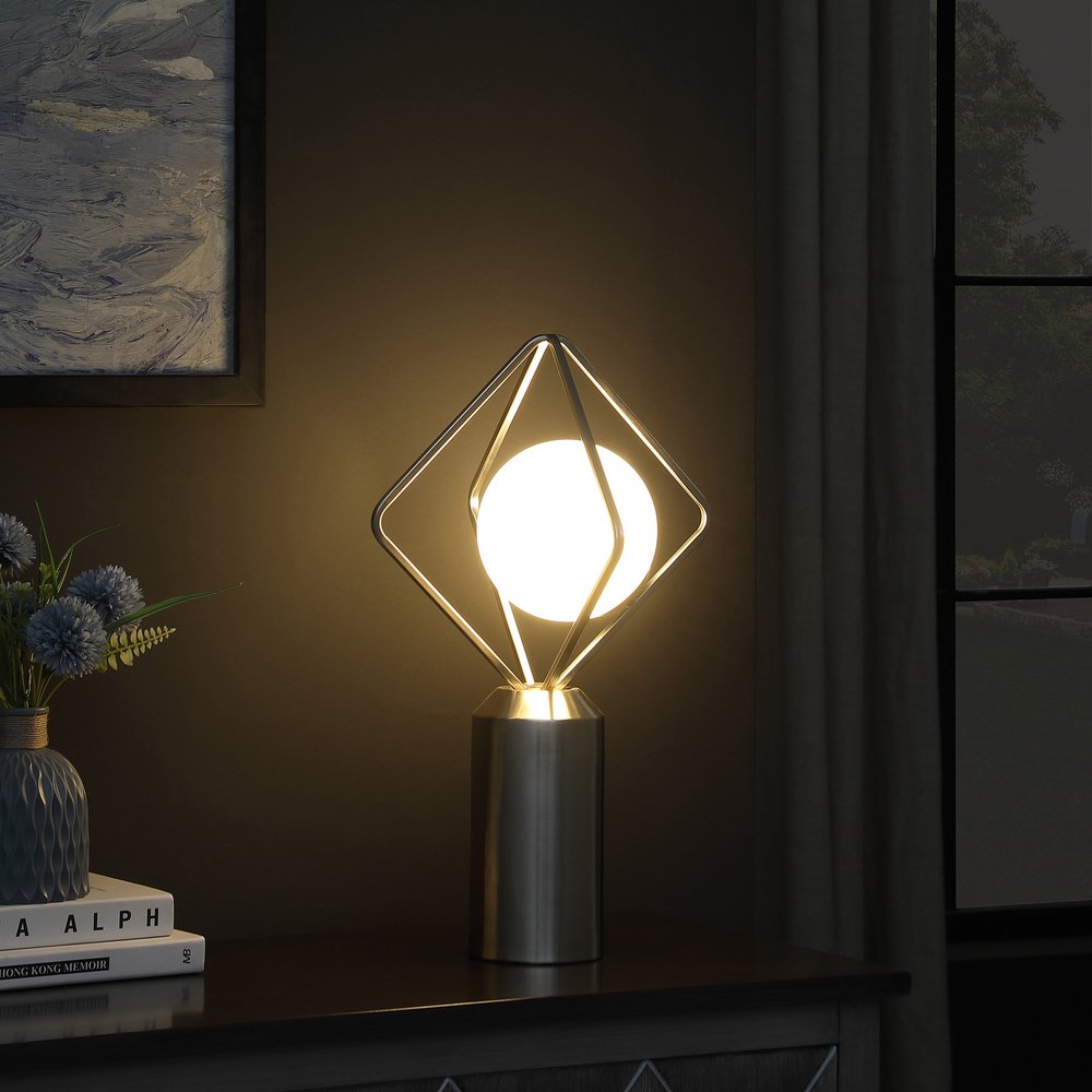 20" Silver Geometric Pedestal Contemporary Table or Desk  Lamp HomeRoots
