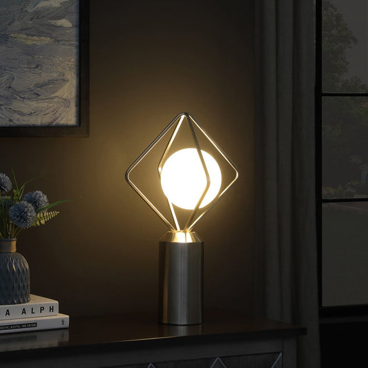 20" Silver Geometric Pedestal Contemporary Table or Desk  Lamp HomeRoots