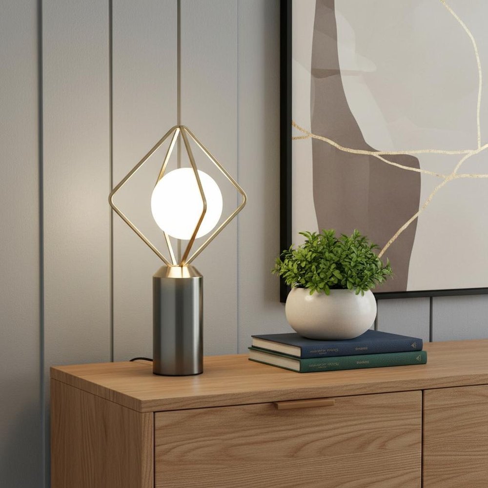 20" Silver Geometric Pedestal Contemporary Table or Desk  Lamp HomeRoots