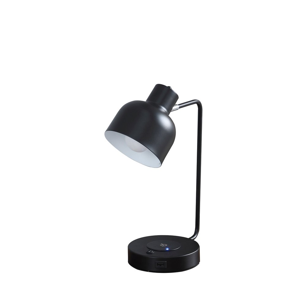 15" Black Metal Desk USB Table Lamp With Black Shade — view 1