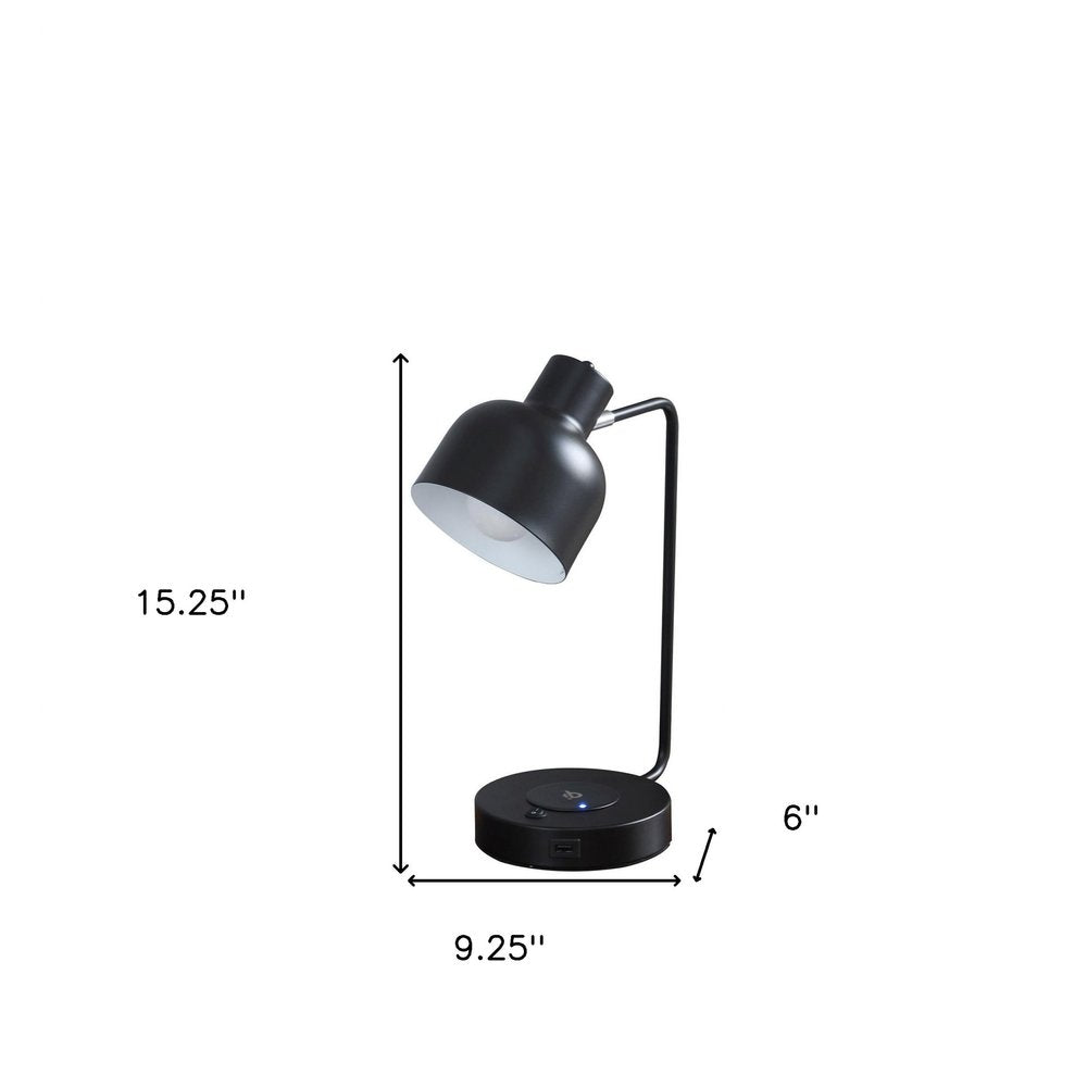 15" Black Metal Desk USB Table Lamp With Black Shade — view 4