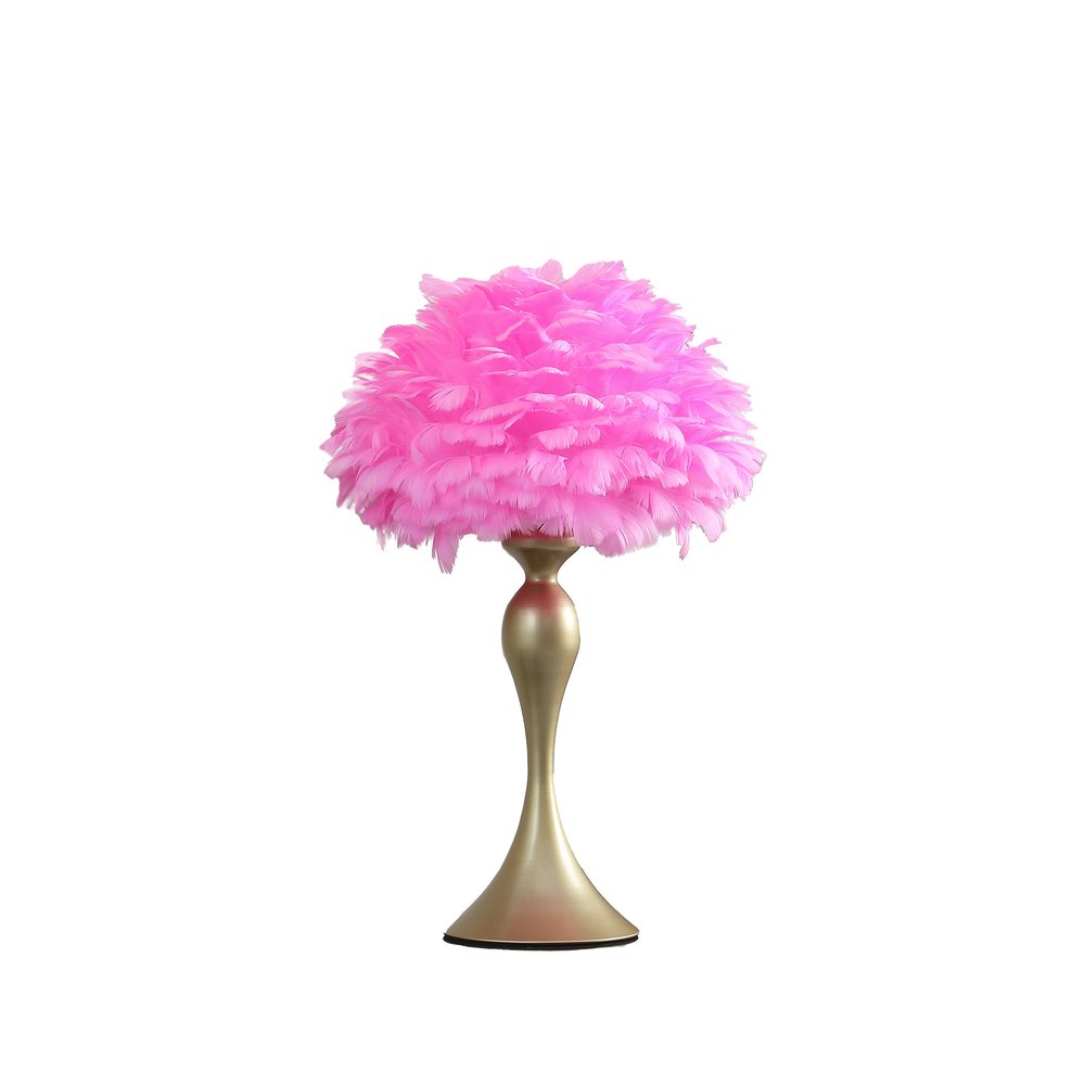 24" Glam Hot Pink Feather and Gold Table Lamp — view 1