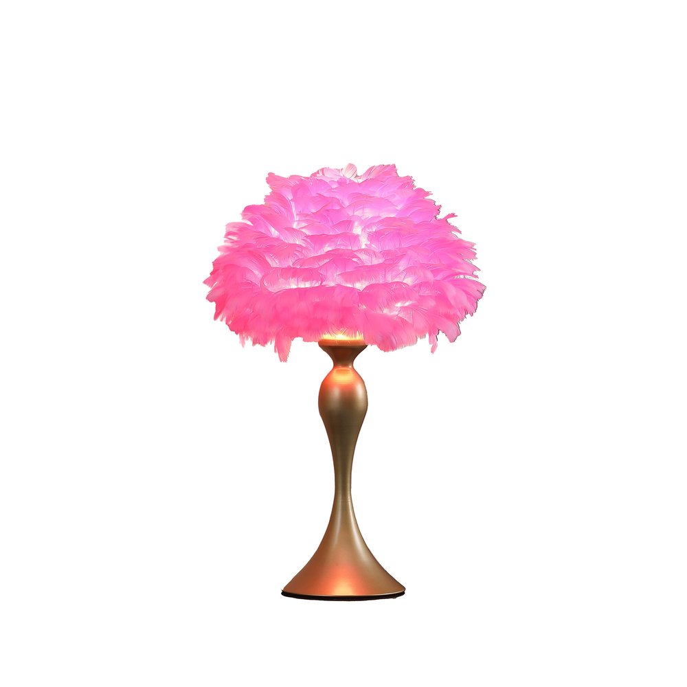 24" Glam Hot Pink Feather and Gold Table Lamp — view 2
