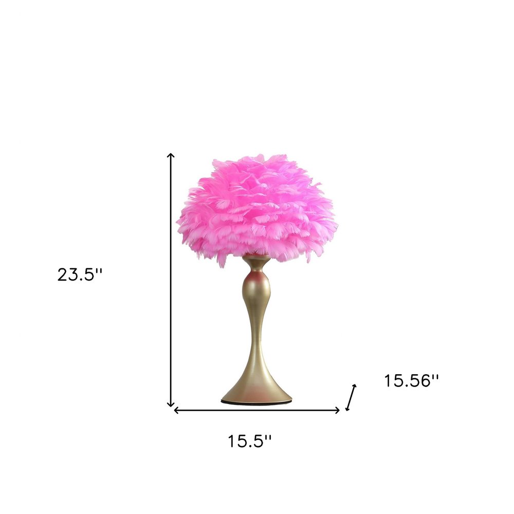 24" Glam Hot Pink Feather and Gold Table Lamp — view 3