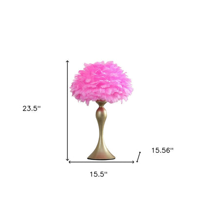 24" Glam Hot Pink Feather and Gold Table Lamp HomeRoots