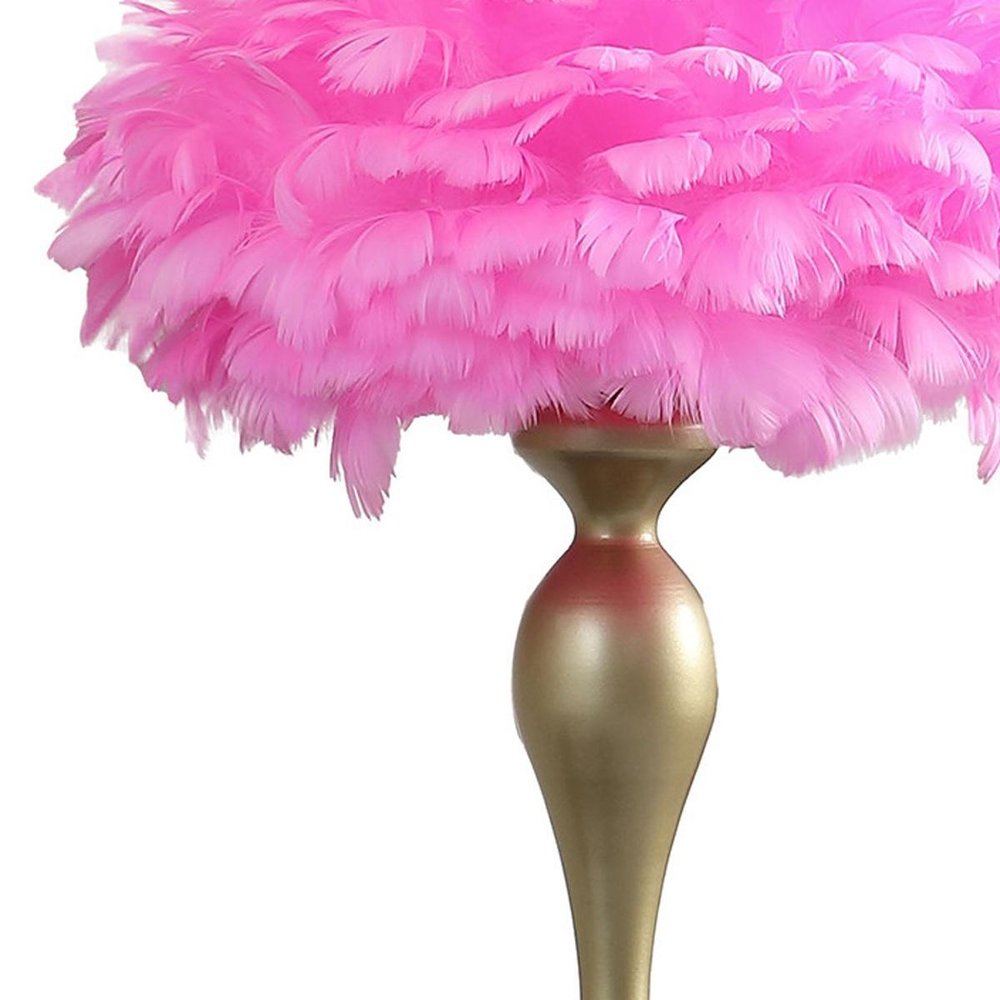 24" Glam Hot Pink Feather and Gold Table Lamp HomeRoots