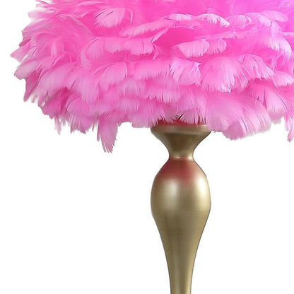 24" Glam Hot Pink Feather and Gold Table Lamp HomeRoots
