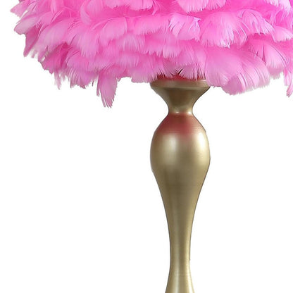 24" Glam Hot Pink Feather and Gold Table Lamp HomeRoots
