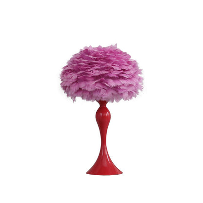 24" Glam Hot Pink Feather and Red Table Lamp HomeRoots