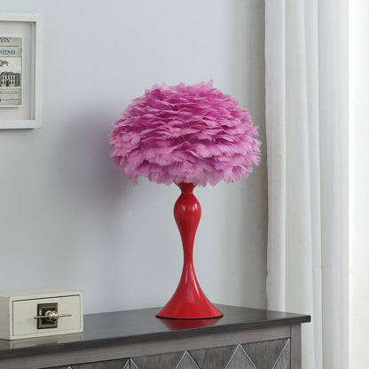 24" Glam Hot Pink Feather and Red Table Lamp HomeRoots