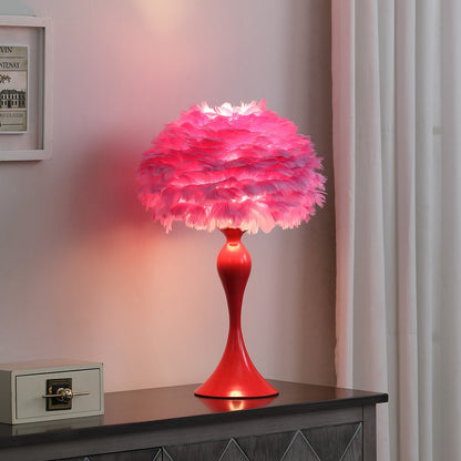 24" Glam Hot Pink Feather and Red Table Lamp HomeRoots
