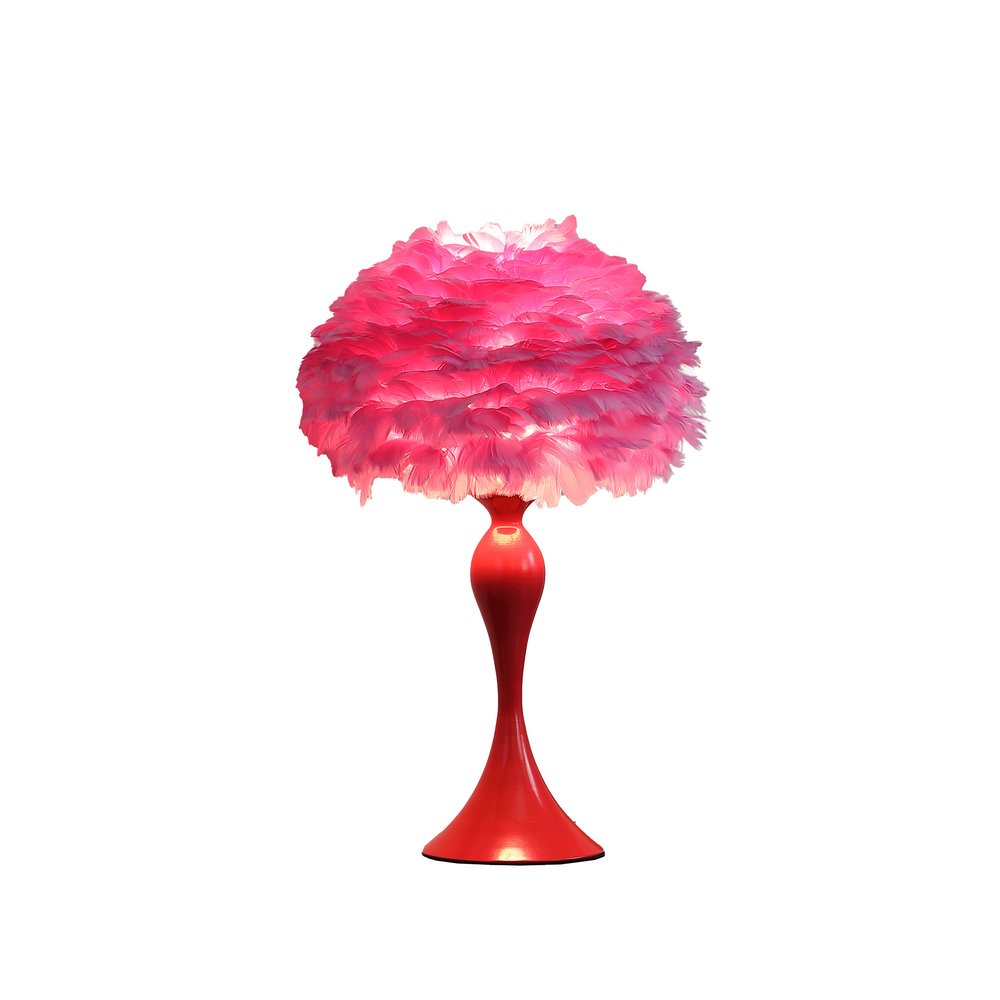 24" Glam Hot Pink Feather and Red Table Lamp HomeRoots