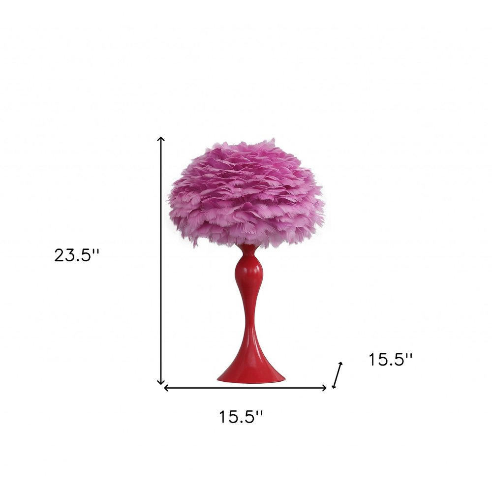 24" Glam Hot Pink Feather and Red Table Lamp HomeRoots