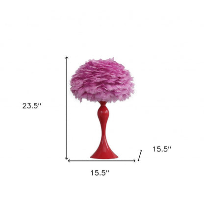 24" Glam Hot Pink Feather and Red Table Lamp HomeRoots