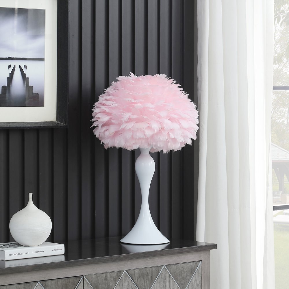 24" Glam Hot Pink Feather and Red Table Lamp HomeRoots