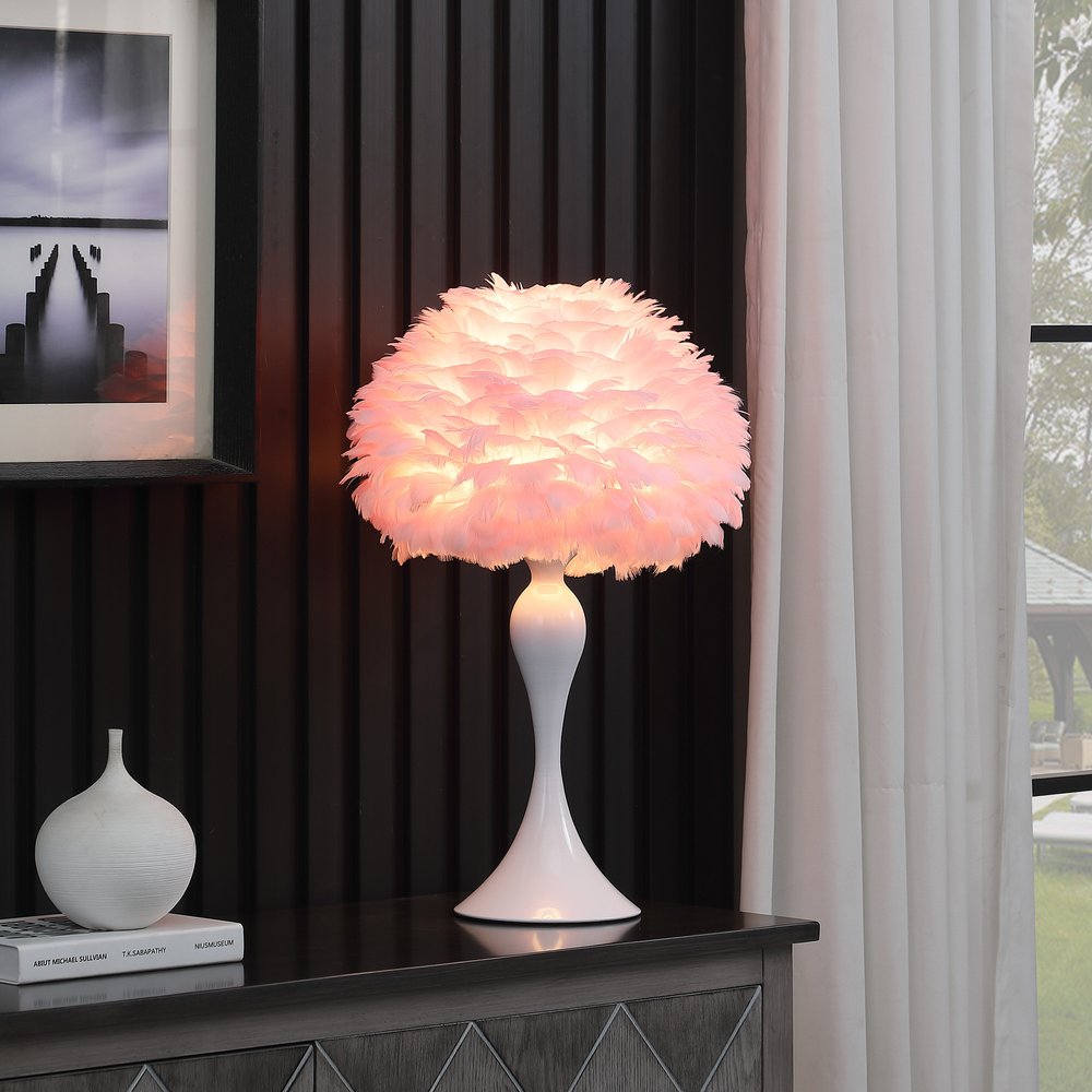 24" Glam Hot Pink Feather and Red Table Lamp HomeRoots