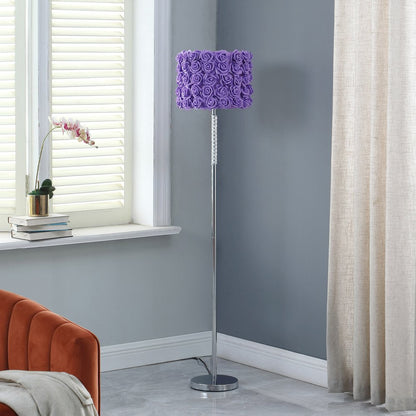 63" Steel and Acrylic Floor Lamp With Yellow Flowers Fabric Drum Shade HomeRoots