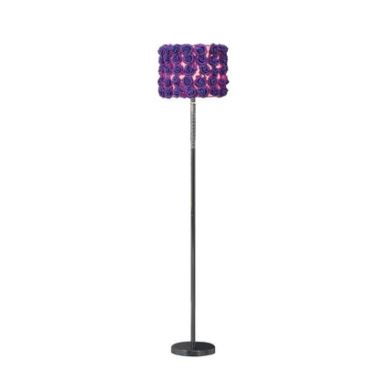 63" Steel and Acrylic Floor Lamp With Yellow Flowers Fabric Drum Shade HomeRoots