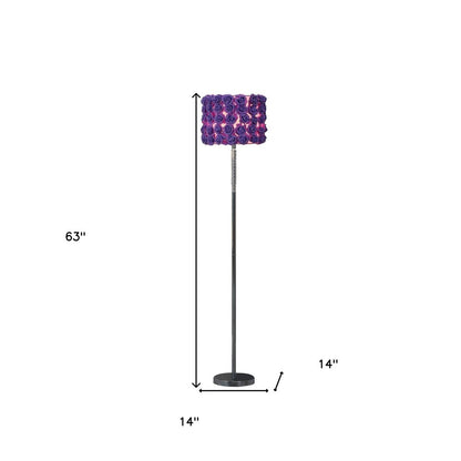 63" Steel and Acrylic Floor Lamp With Purple Flowers Fabric Drum Shade HomeRoots