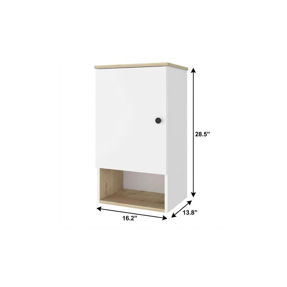 16" Light Oak And White Wall Mounted Cabinet With Three Shelves HomeRoots