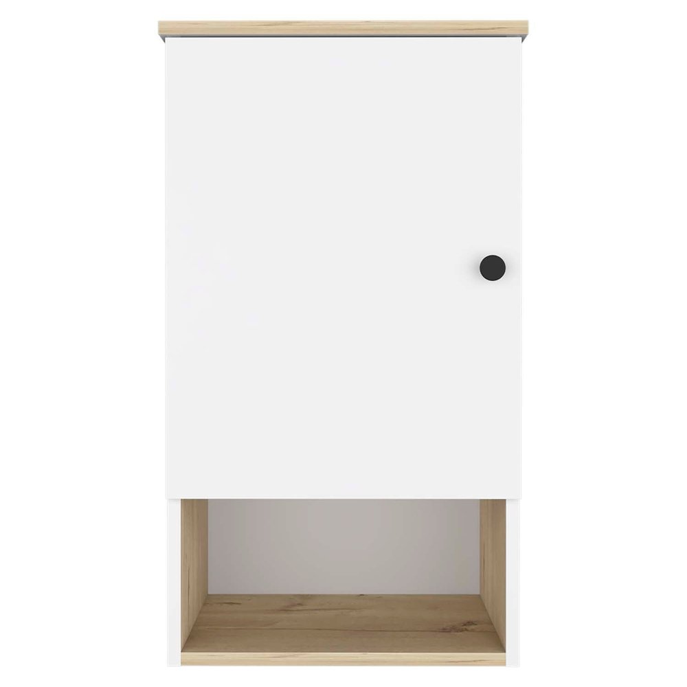 16" Light Oak And White Wall Mounted Cabinet With Three Shelves HomeRoots