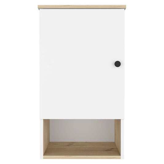16" Light Oak And White Wall Mounted Cabinet With Three Shelves HomeRoots