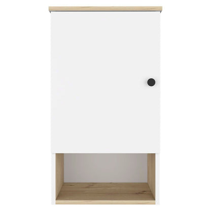 16" Light Oak And White Wall Mounted Cabinet With Three Shelves HomeRoots