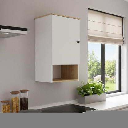 16" Light Oak And White Wall Mounted Cabinet With Three Shelves HomeRoots