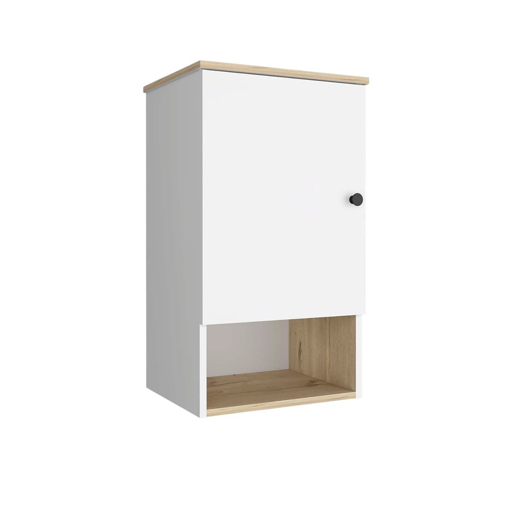 16" Light Oak And White Wall Mounted Cabinet With Three Shelves HomeRoots