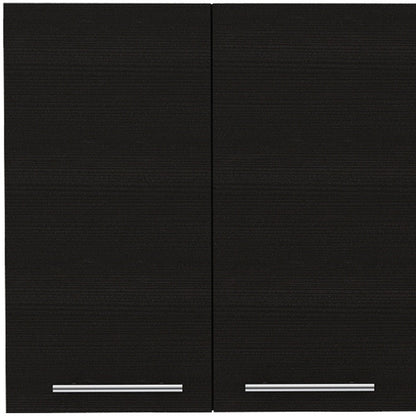 47" Black Wood Wall Mounted Accent Cabinet With Four Doors
