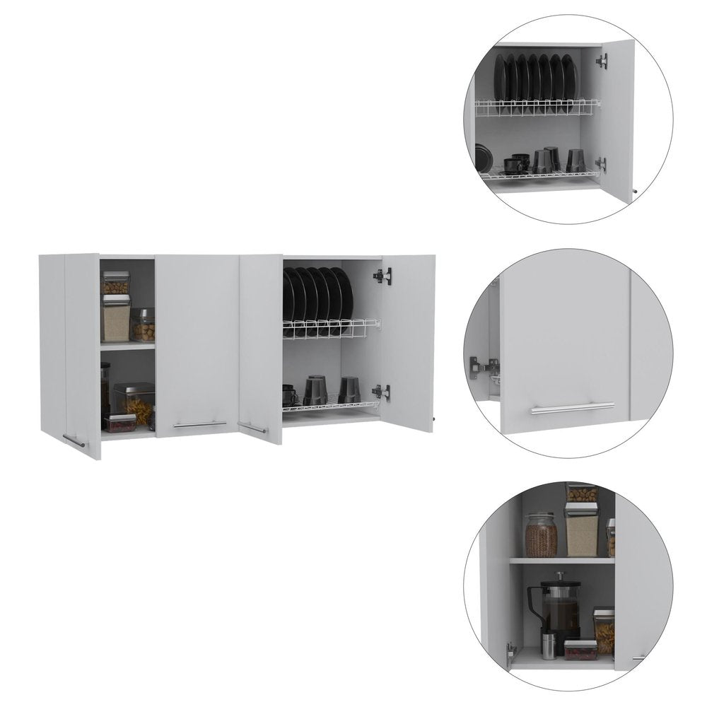 47" White Wood Wall Mounted Accent Chest With Four Doors HomeRoots