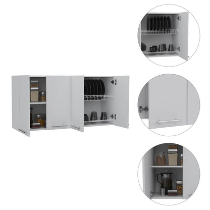 47" White Wood Wall Mounted Accent Chest With Four Doors HomeRoots