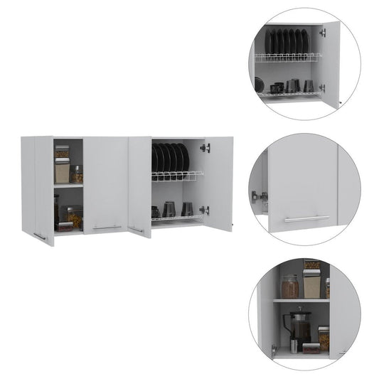 47" White Wood Wall Mounted Accent Chest With Four Doors HomeRoots