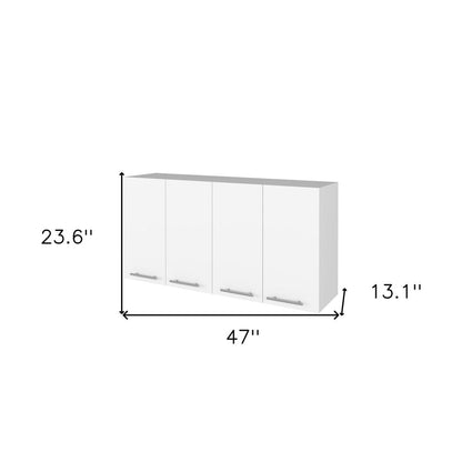 47" White Wood Wall Mounted Accent Chest With Four Doors HomeRoots