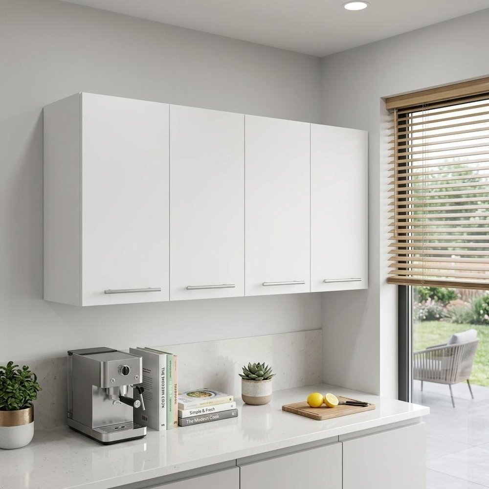 47" White Wood Wall Mounted Accent Chest With Four Doors HomeRoots