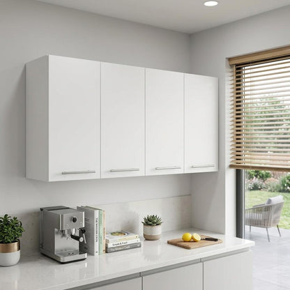 47" White Wood Wall Mounted Accent Chest With Four Doors HomeRoots
