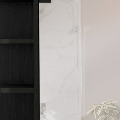 24" Black Wood Floating Double Door Bathroom Vanity And Medicine Cabinet With Mirror HomeRoots