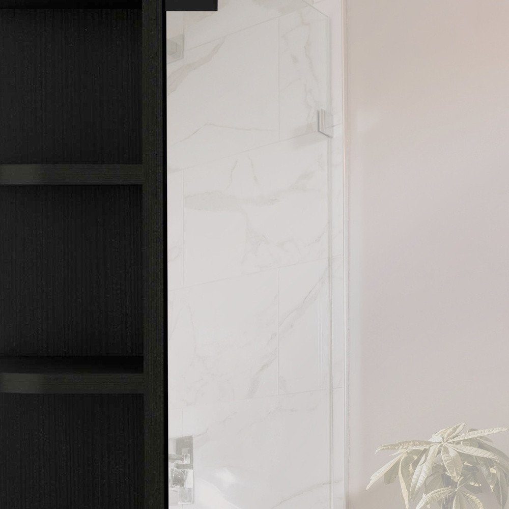 24" Black Wood Floating Double Door Bathroom Vanity And Medicine Cabinet With Mirror - FurniFindUSA