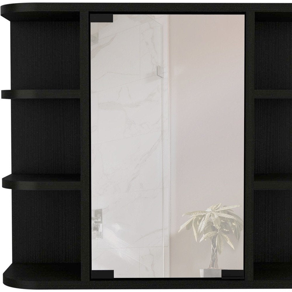 24" Black Wood Floating Double Door Bathroom Vanity And Medicine Cabinet With Mirror HomeRoots